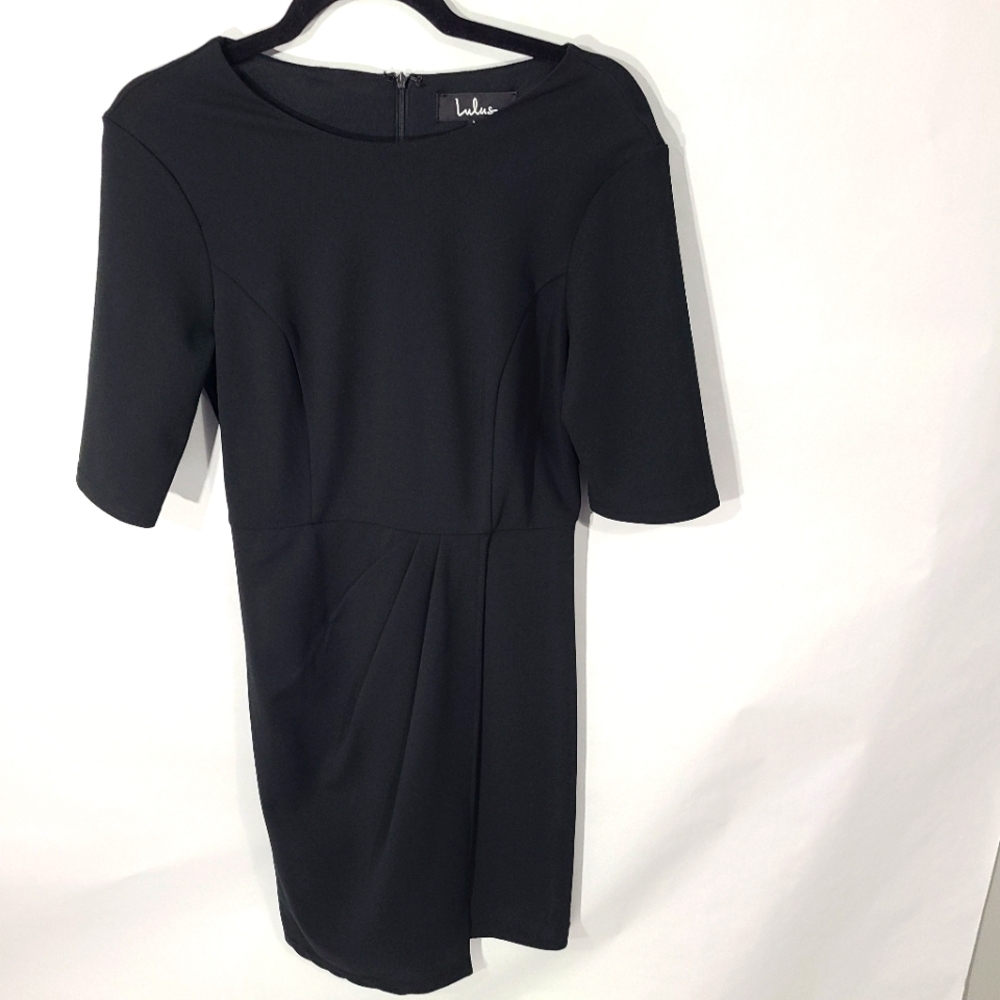 Lulus Women's Size Medium M Black Dress Faux Wrap 1/4 Sleeves Career Office